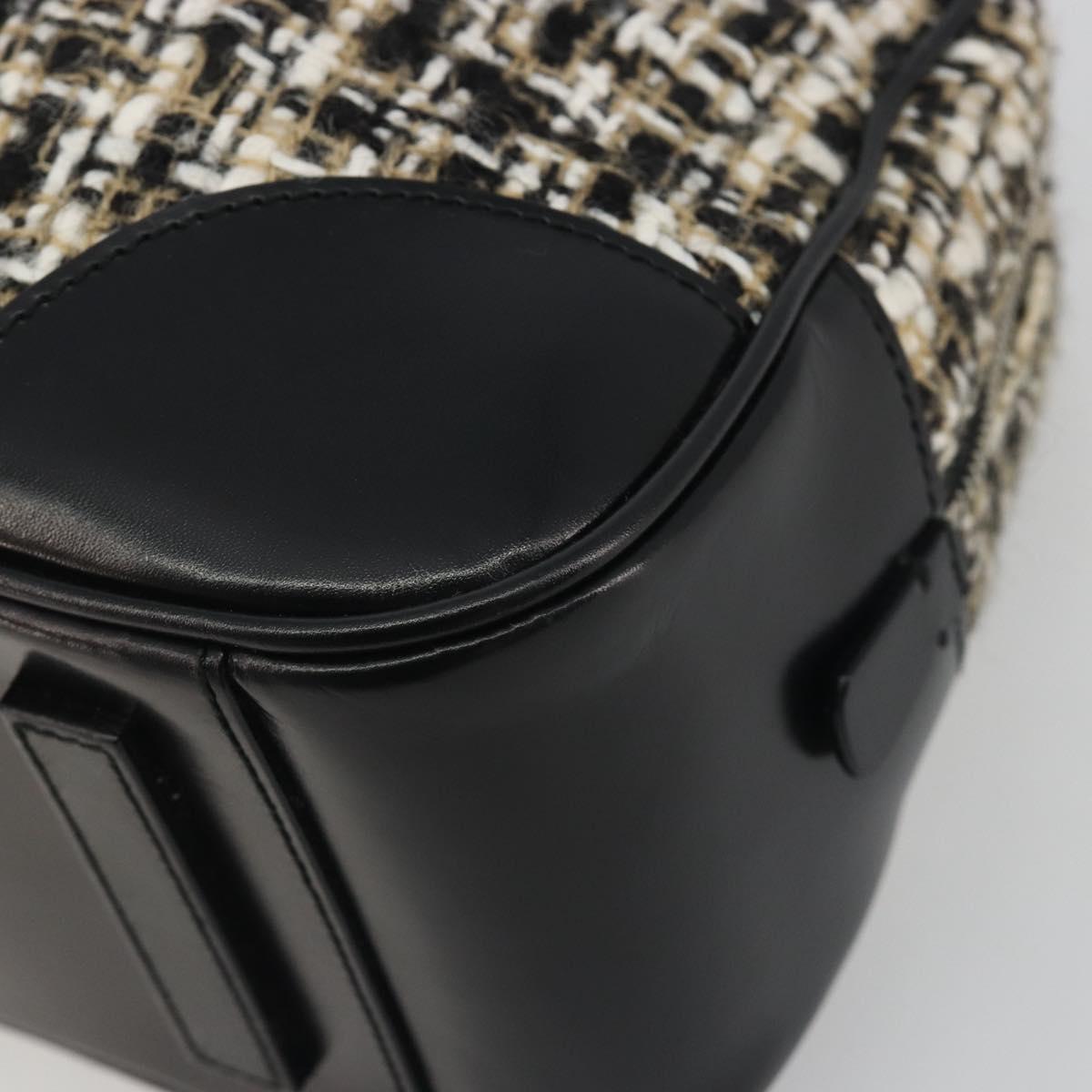 PRADA Boston Bag Tweed Black Silver Auth 195598V