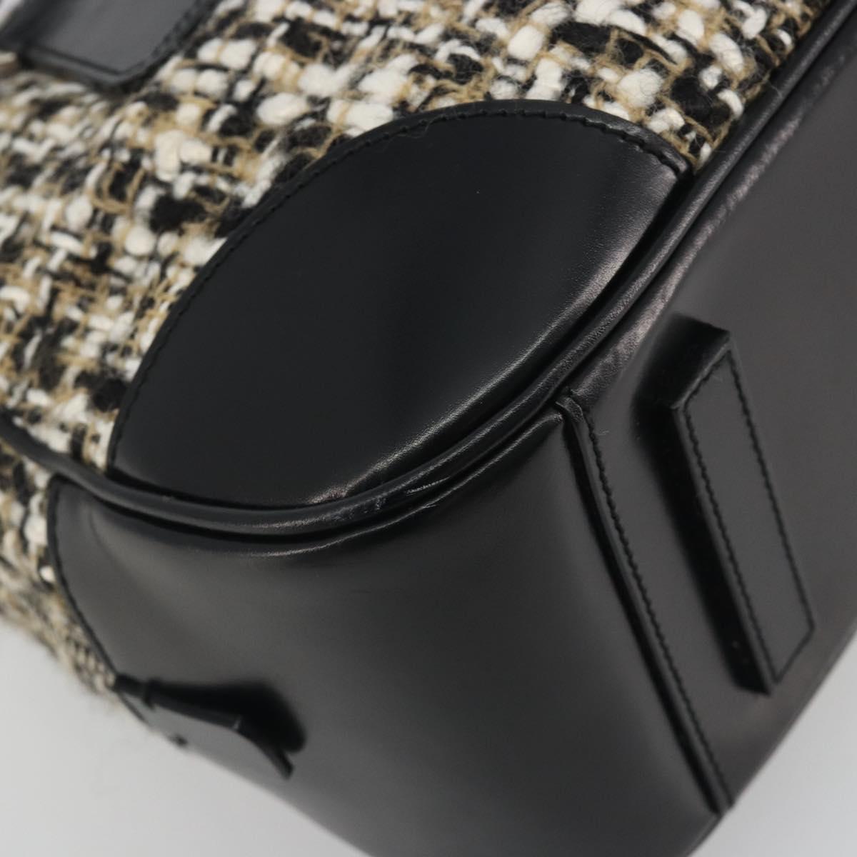 PRADA Boston Bag Tweed Black Silver Auth 195598V