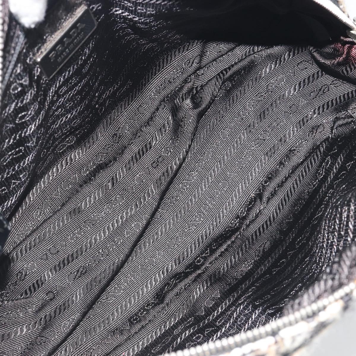 PRADA Boston Bag Tweed Black Silver Auth 195598V