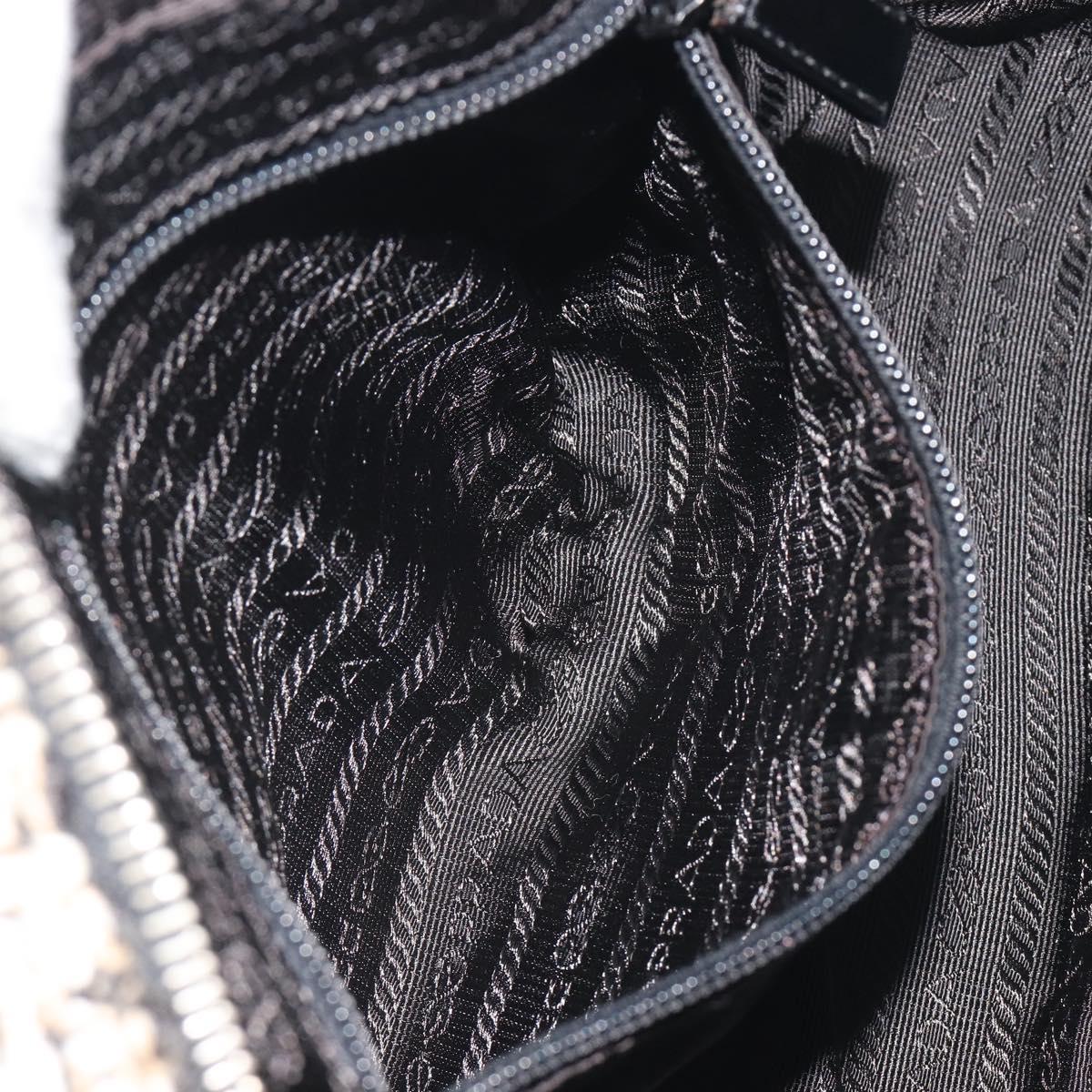 PRADA Boston Bag Tweed Black Silver Auth 195598V