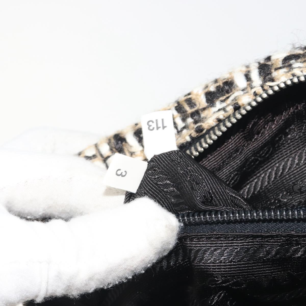 PRADA Boston Bag Tweed Black Silver Auth 195598V