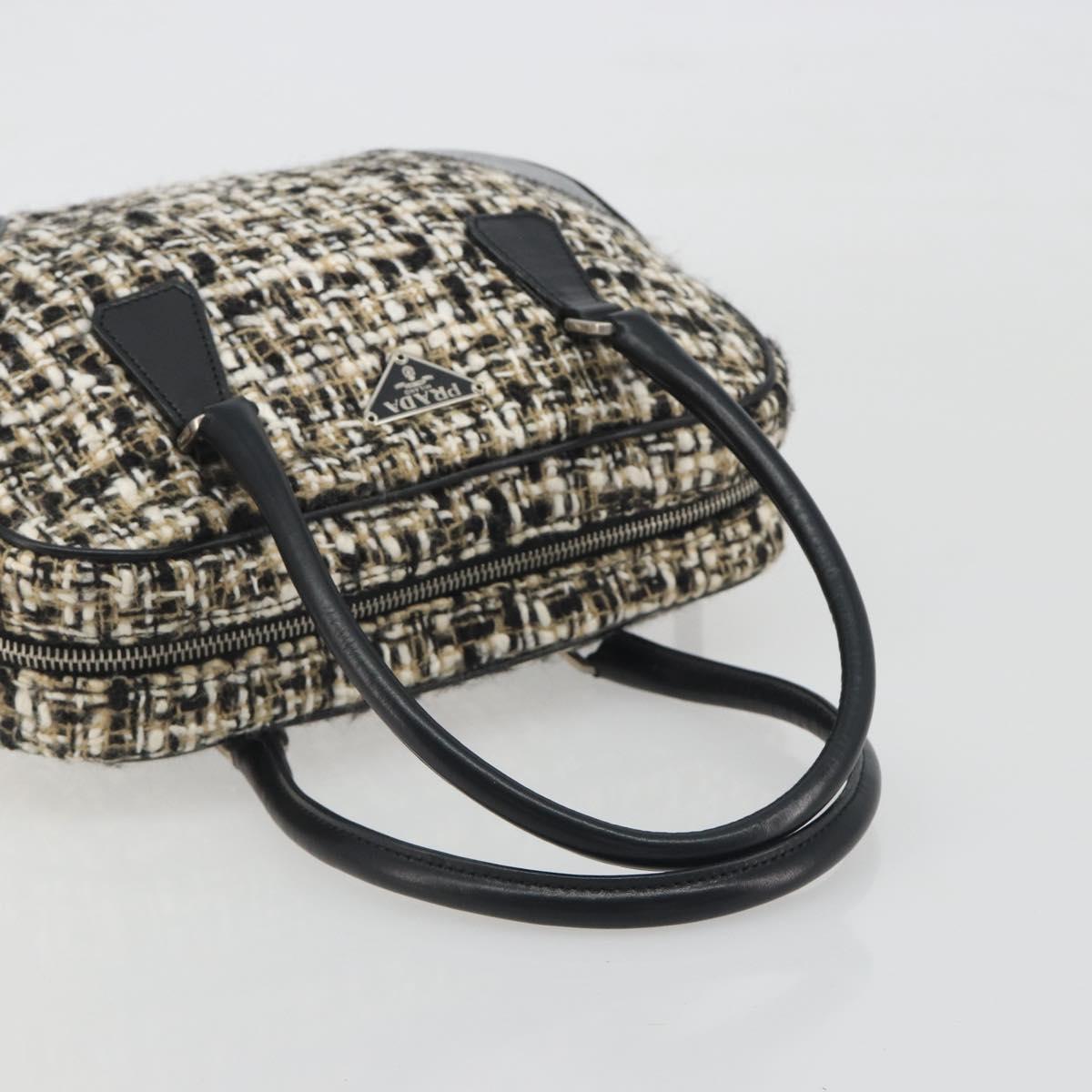PRADA Boston Bag Tweed Black Silver Auth 195598V