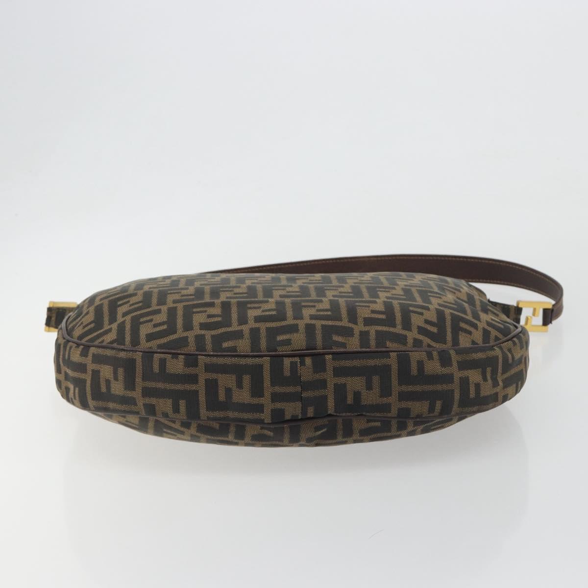 FENDI Zucca Canvas Shoulder Bag Brown Black Auth 195599