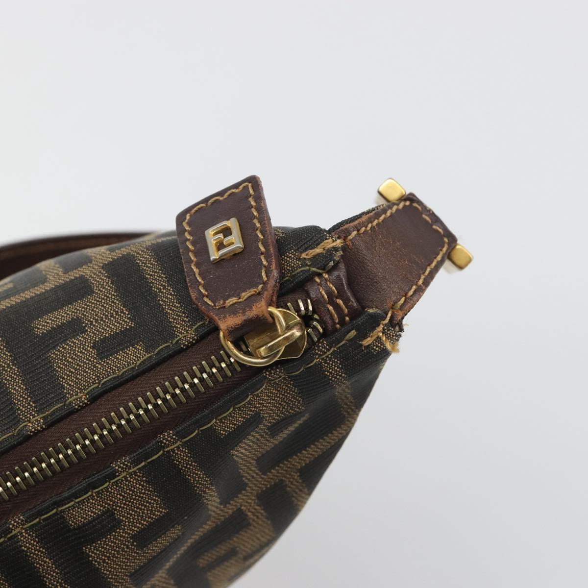 FENDI Zucca Canvas Shoulder Bag Brown Black Auth 195599