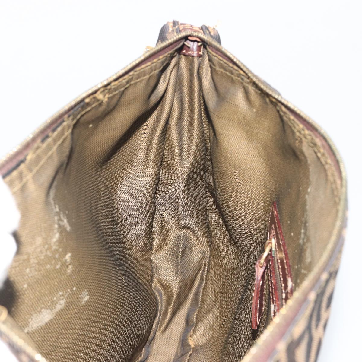 FENDI Zucca Canvas Shoulder Bag Brown Black Auth 195599