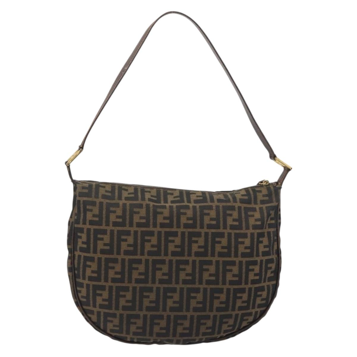 FENDI Zucca Canvas Shoulder Bag Brown Black Auth 195599