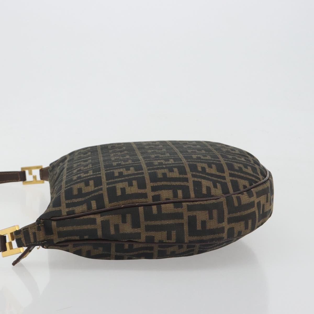 FENDI Zucca Canvas Shoulder Bag Brown Black Auth 195599