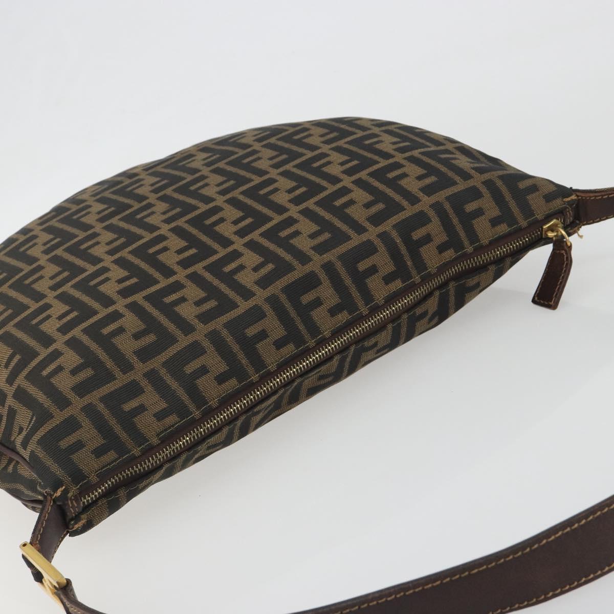 FENDI Zucca Canvas Shoulder Bag Brown Black Auth 195599