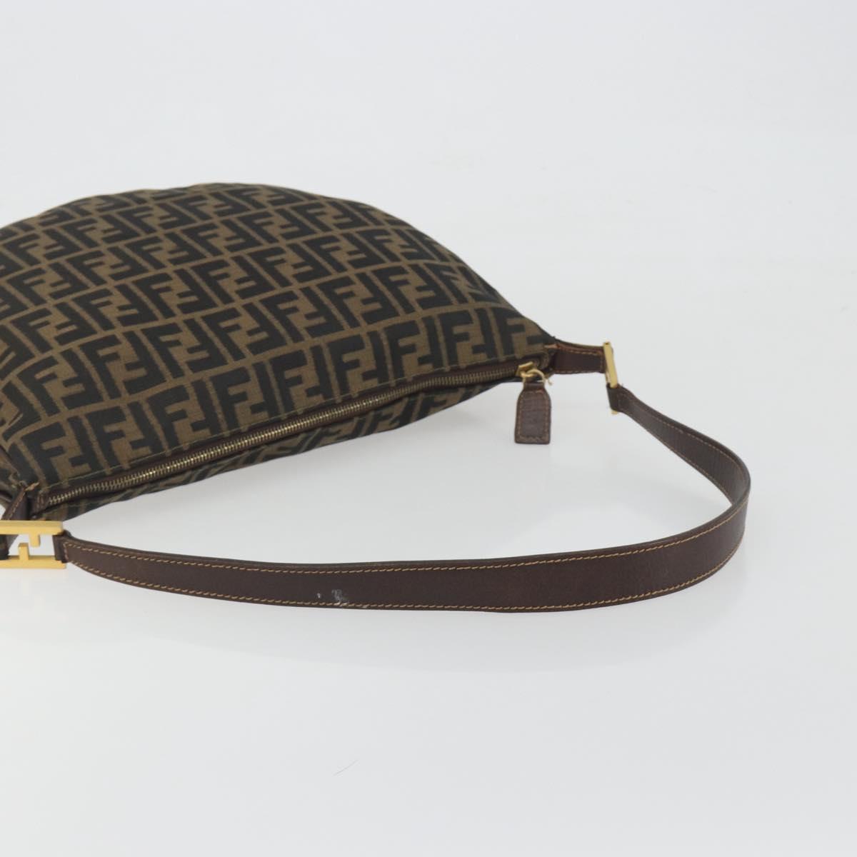 FENDI Zucca Canvas Shoulder Bag Brown Black Auth 195599