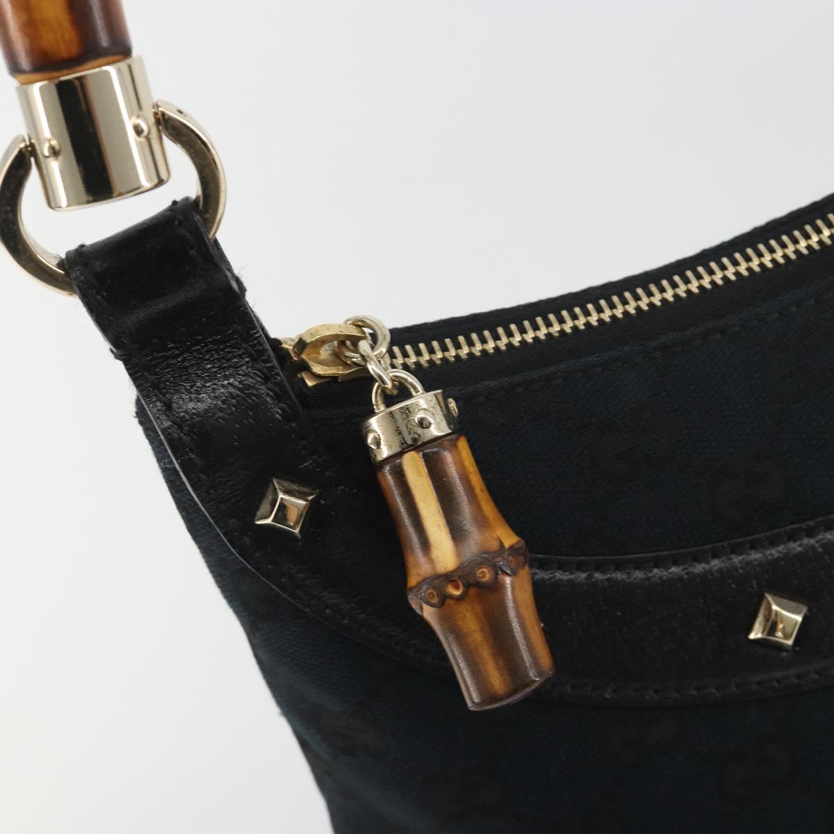 GUCCI GG Canvas Bamboo Shoulder Bag Black Gold 137378 Auth 195600V