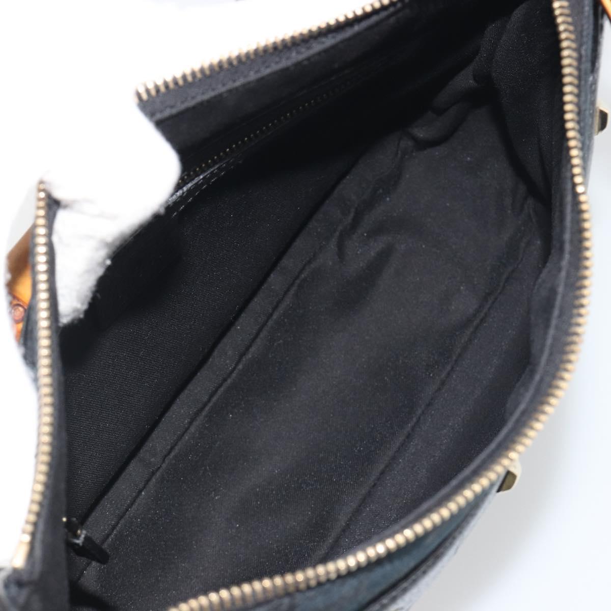 GUCCI GG Canvas Bamboo Shoulder Bag Black Gold 137378 Auth 195600V