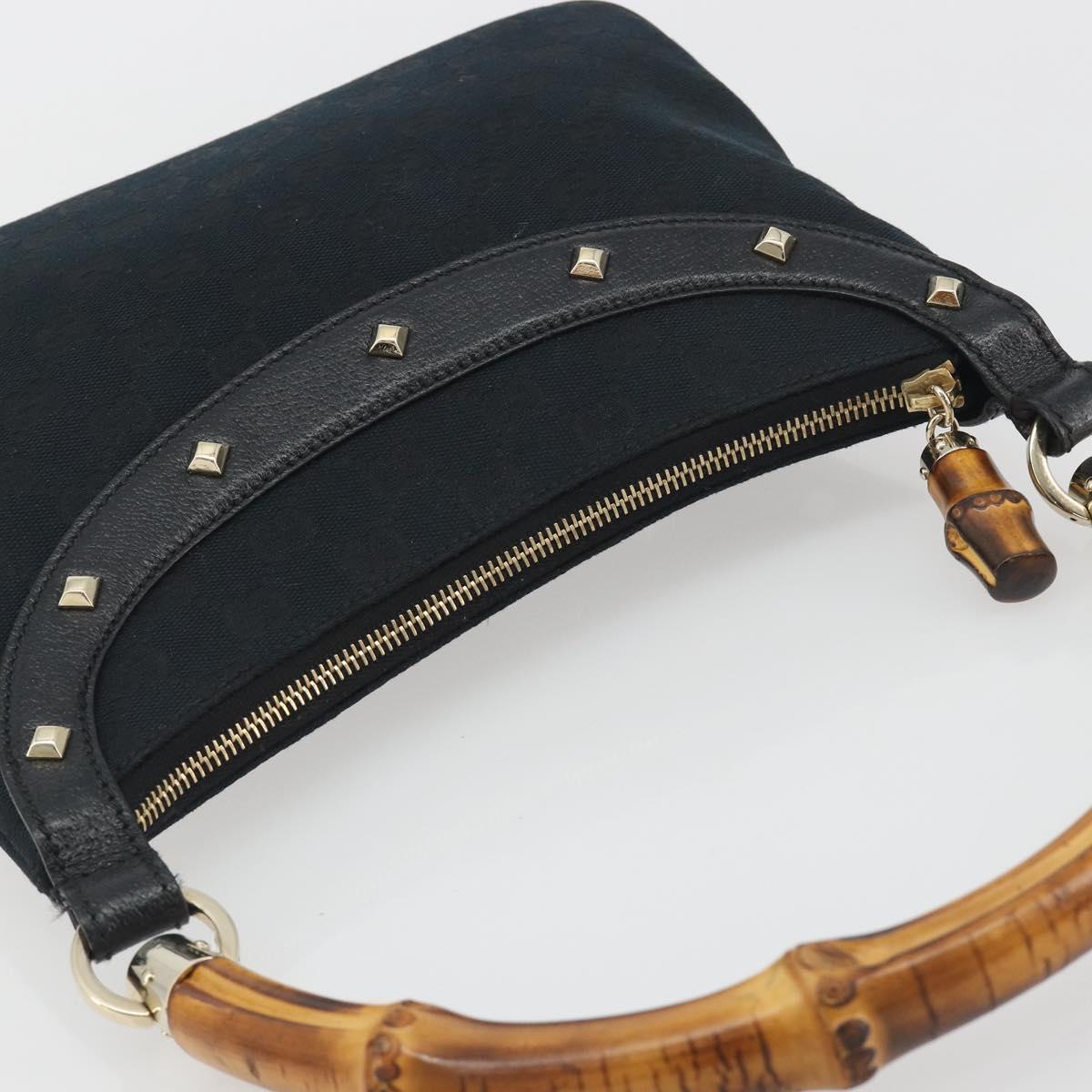 GUCCI GG Canvas Bamboo Shoulder Bag Black Gold 137378 Auth 195600V