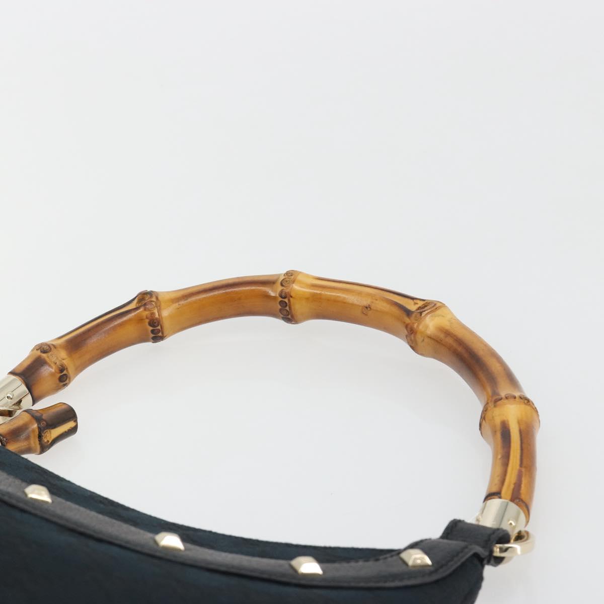 GUCCI GG Canvas Bamboo Shoulder Bag Black Gold 137378 Auth 195600V