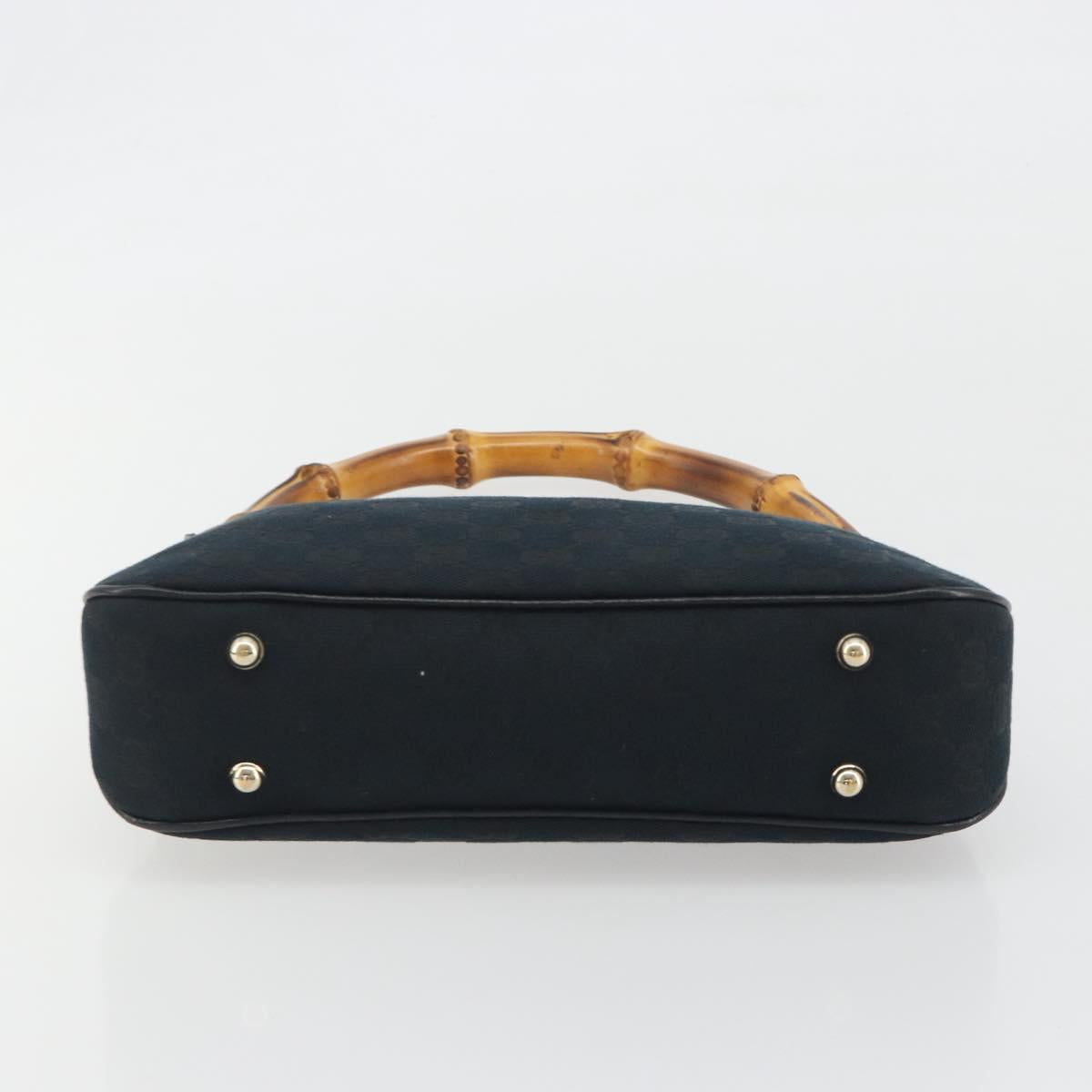 GUCCI GG Canvas Bamboo Shoulder Bag Black Gold 137378 Auth 195600V