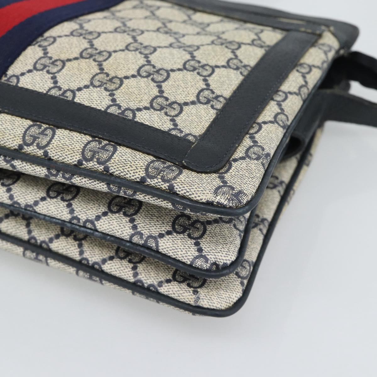 GUCCI GG Supreme Sherry Line Bag PVC Leather Navy Gold 02 14 013 Auth 195601