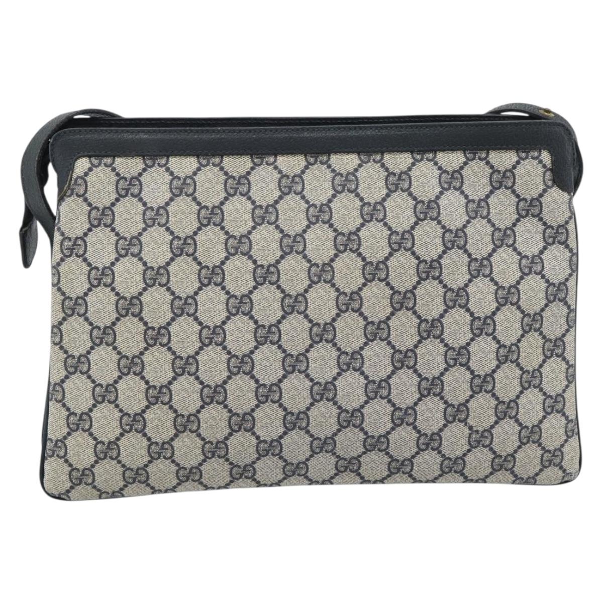 GUCCI GG Supreme Sherry Line Bag PVC Leather Navy Gold 02 14 013 Auth 195601