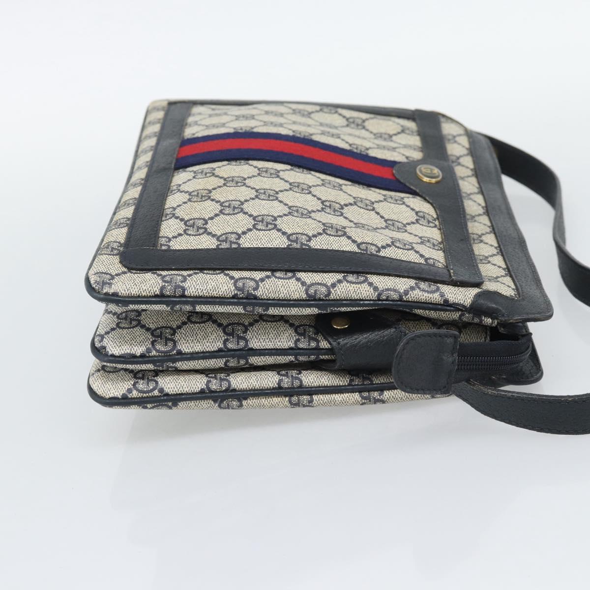 GUCCI GG Supreme Sherry Line Bag PVC Leather Navy Gold 02 14 013 Auth 195601
