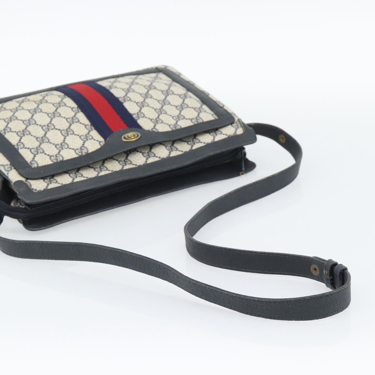 GUCCI GG Supreme Sherry Line Bag PVC Leather Navy Gold 02 14 013 Auth 195601