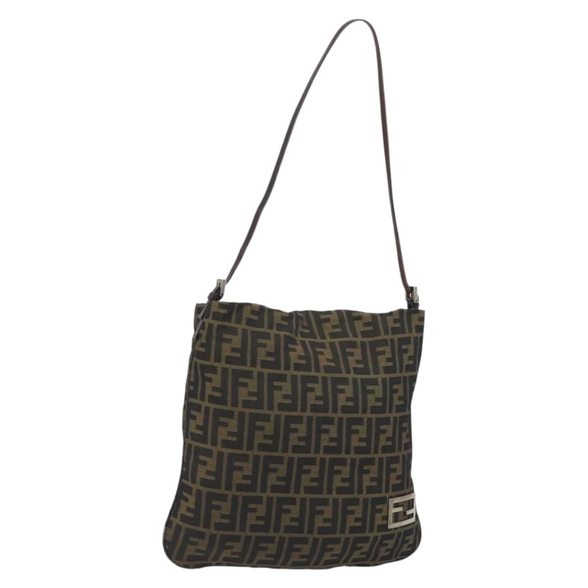 FENDI Zucca Canvas Shoulder Bag Brown Black Auth 195603