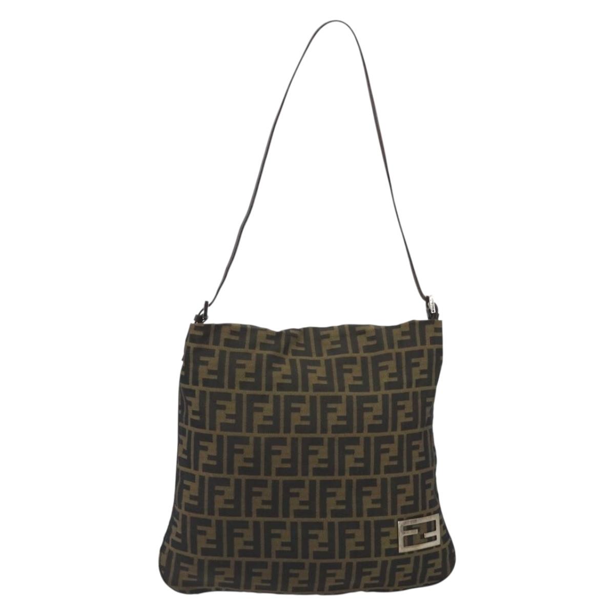 FENDI Zucca Canvas Shoulder Bag Brown Black Auth 195603