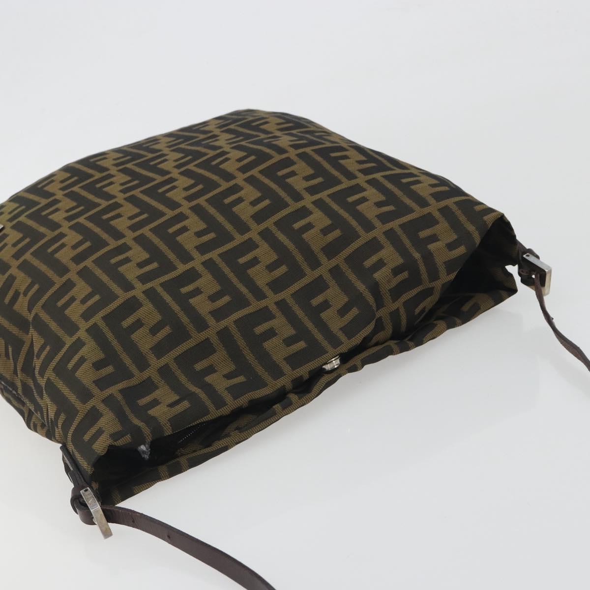 FENDI Zucca Canvas Shoulder Bag Brown Black Auth 195603