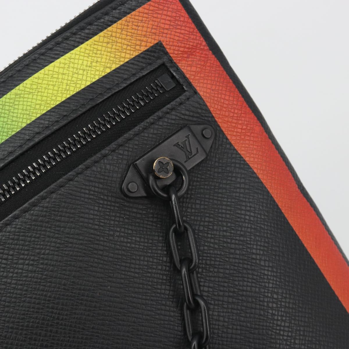 LOUIS VUITTON taiga rainbow Chain Pochette A4 Bag Black M30347 LV Auth 195606A