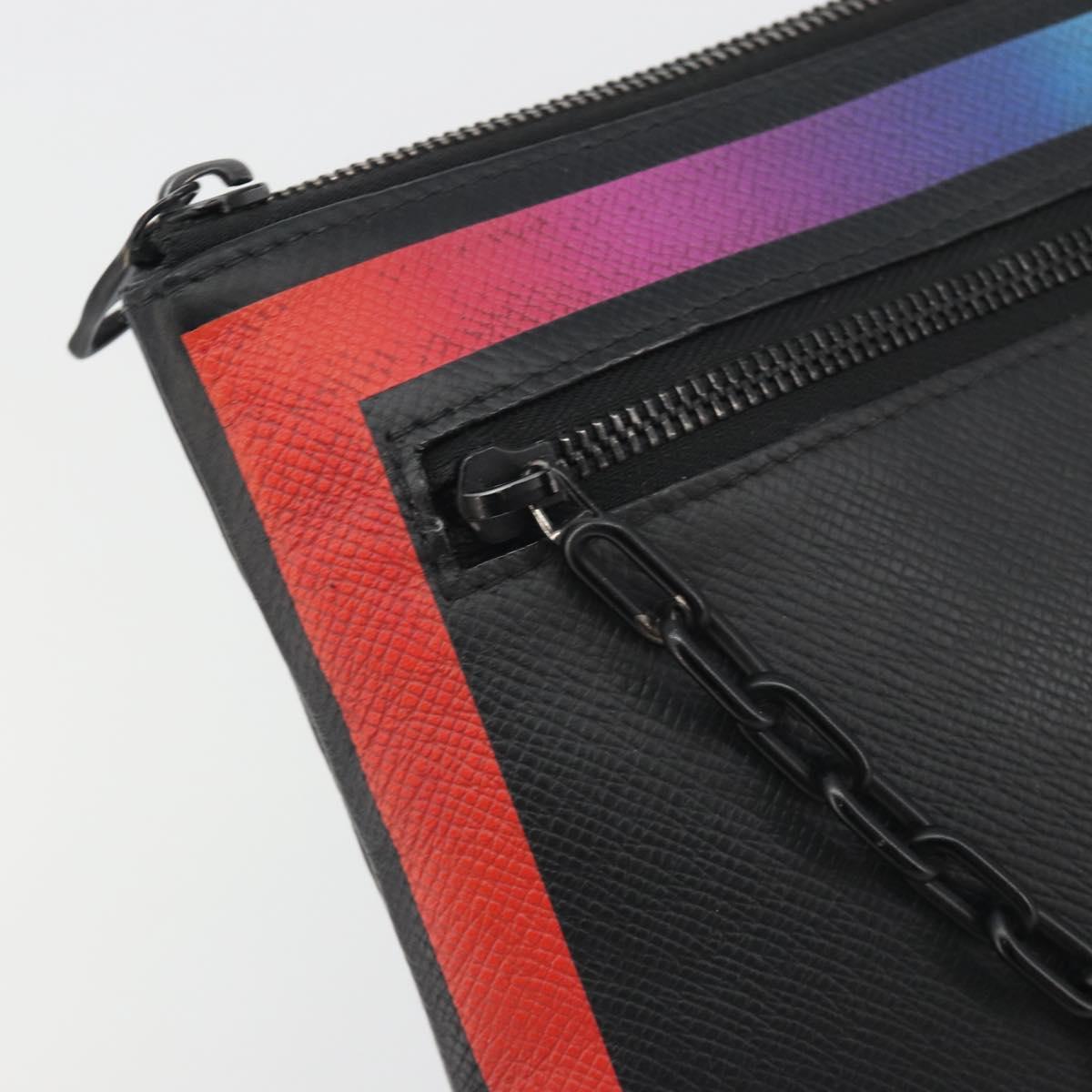 LOUIS VUITTON taiga rainbow Chain Pochette A4 Bag Black M30347 LV Auth 195606A