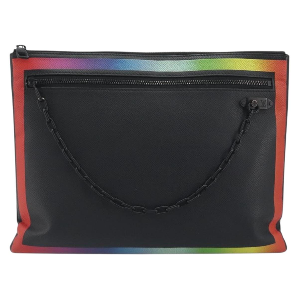 LOUIS VUITTON taiga rainbow Chain Pochette A4 Bag Black M30347 LV Auth 195606A