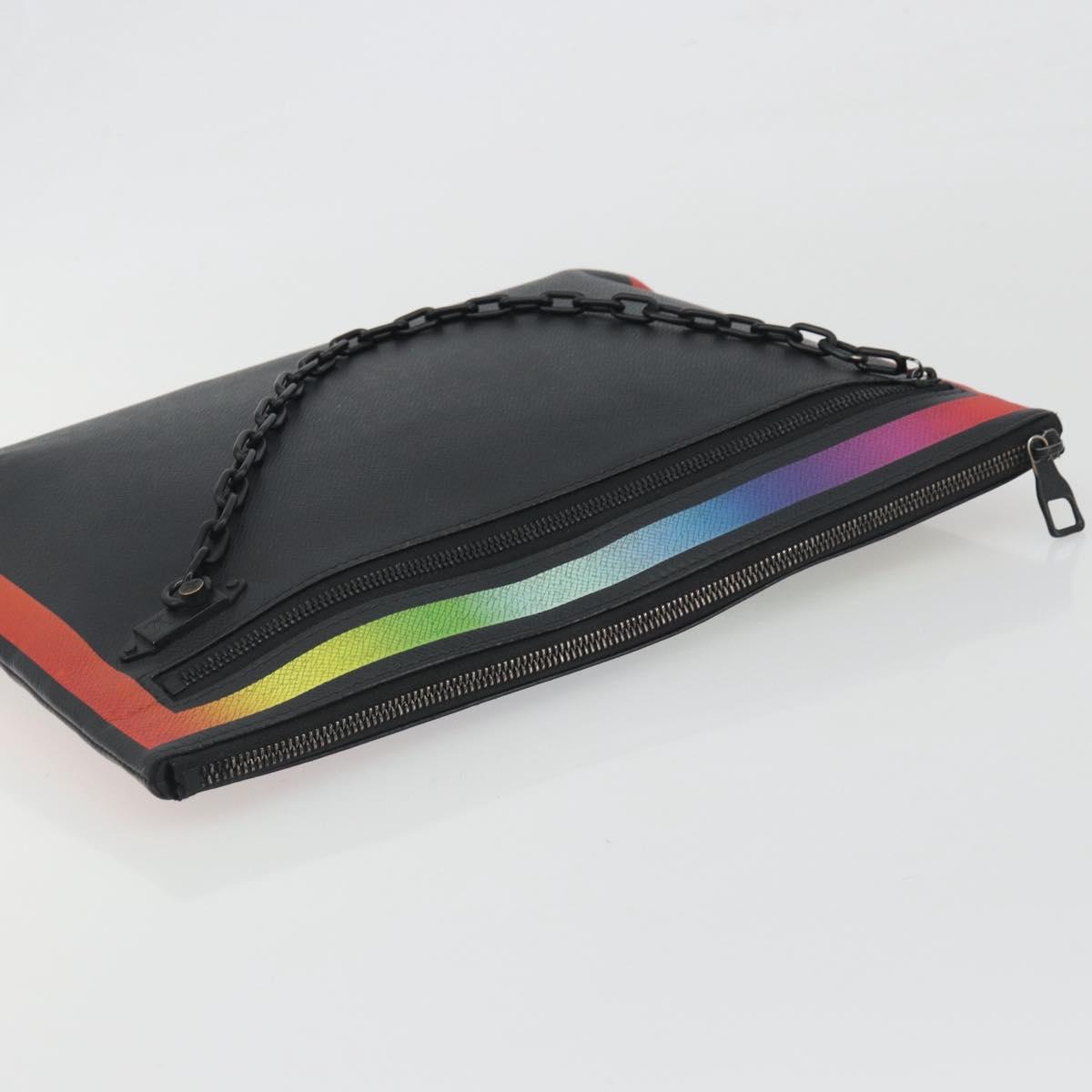 LOUIS VUITTON taiga rainbow Chain Pochette A4 Bag Black M30347 LV Auth 195606A