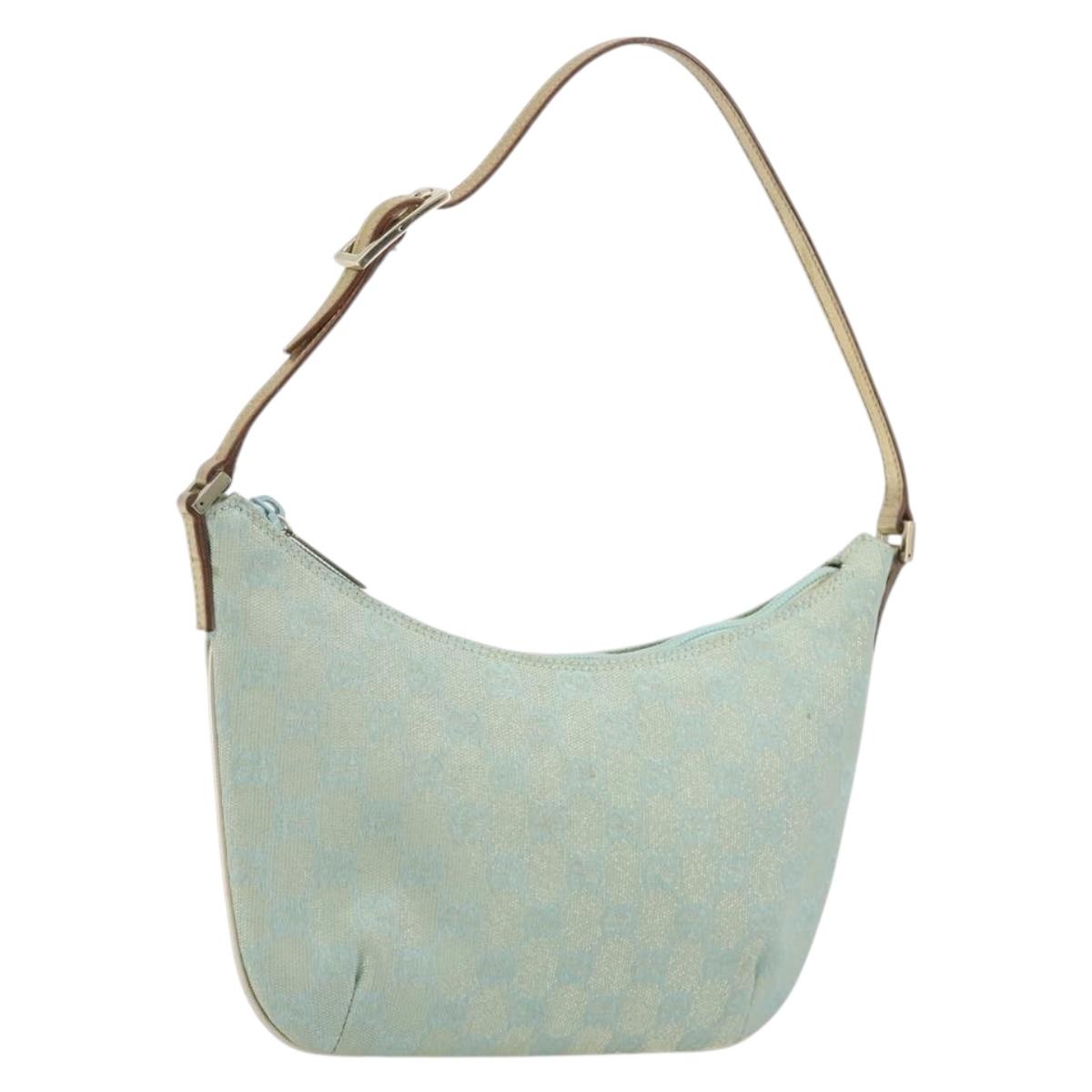 GUCCI GG Canvas Shoulder Bag Light Blue Gold 005 0813 Auth 195610A
