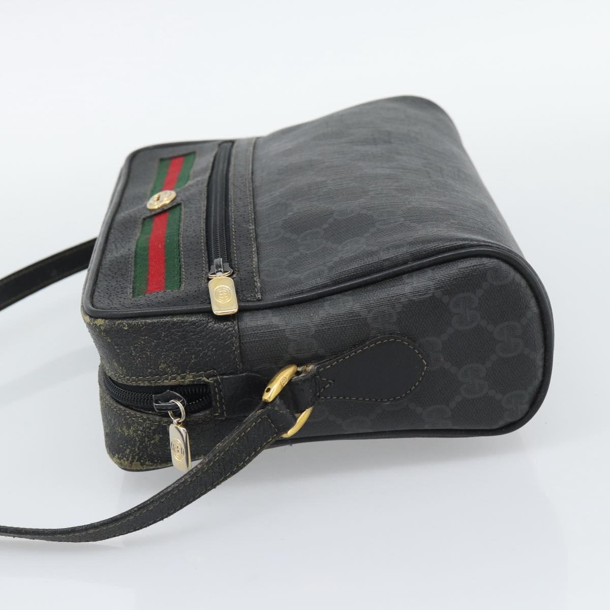 GUCCI GG Supreme Web Sherry Line Bag PVC Black Gold 72 02 088 Auth 195611