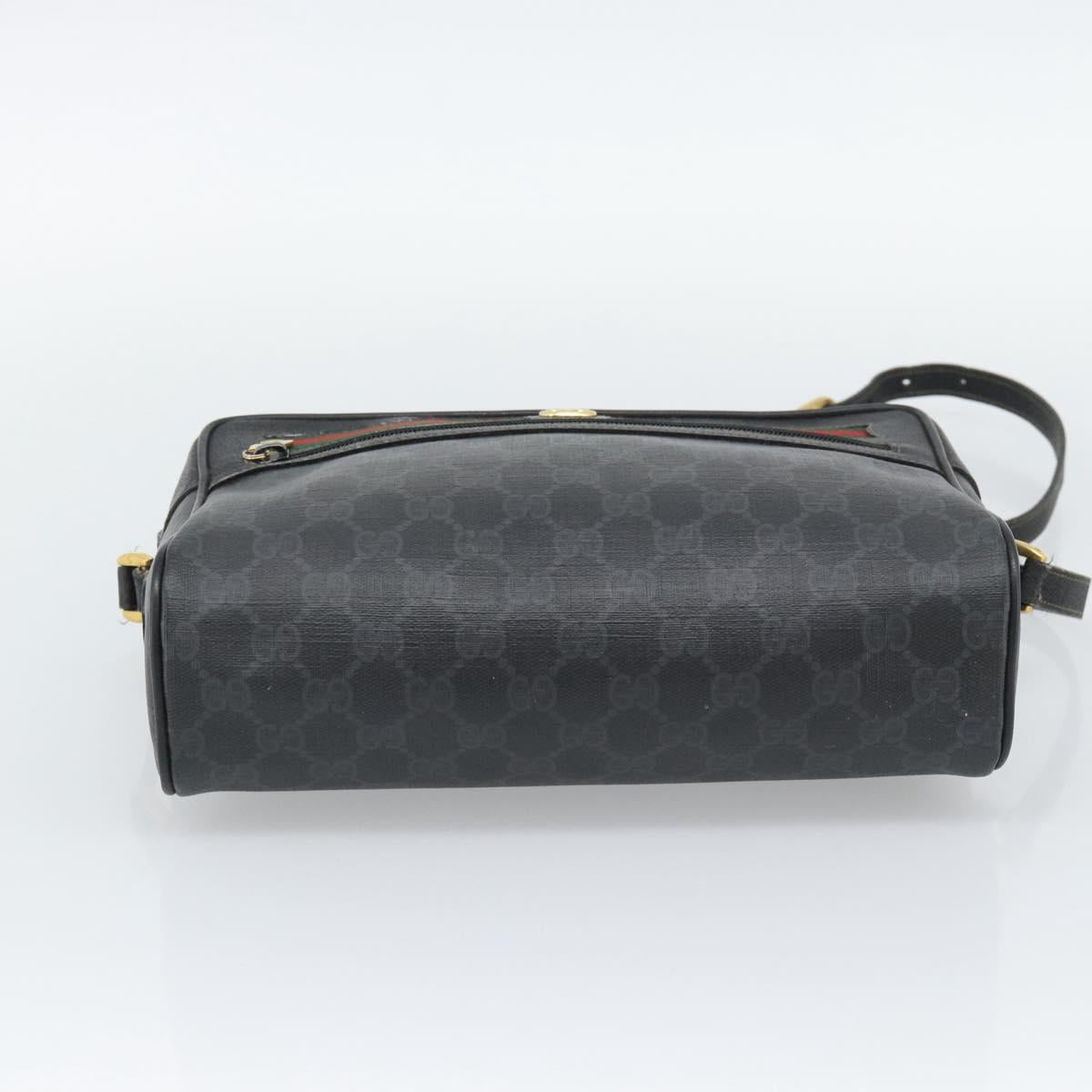 GUCCI GG Supreme Web Sherry Line Bag PVC Black Gold 72 02 088 Auth 195611
