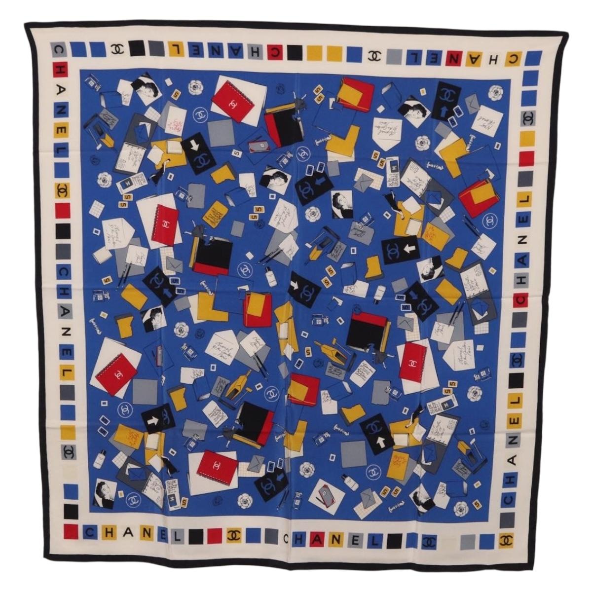 CHANEL Scarf Silk Blue CC Auth 195615V