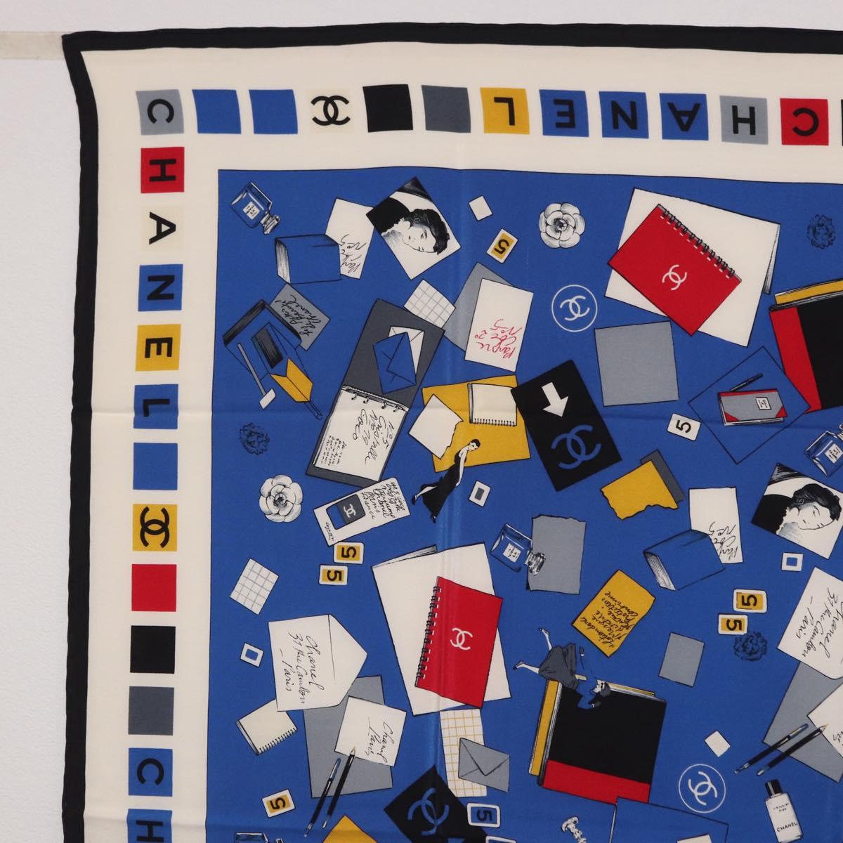 CHANEL Scarf Silk Blue CC Auth 195615V