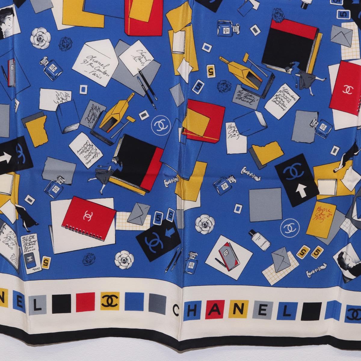 CHANEL Scarf Silk Blue CC Auth 195615V