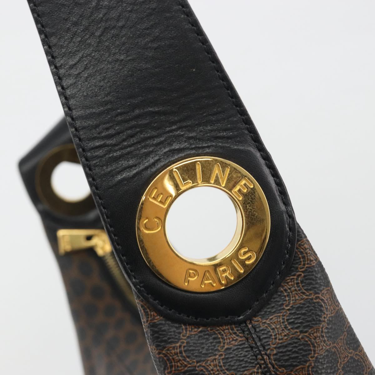 CELINE Macadam Canvas Shoulder Bag PVC Leather Black Gold Auth 195631V