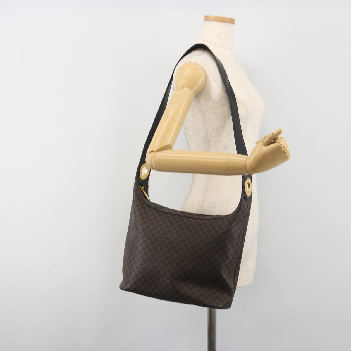 CELINE Macadam Canvas Shoulder Bag PVC Leather Black Gold Auth 195631V