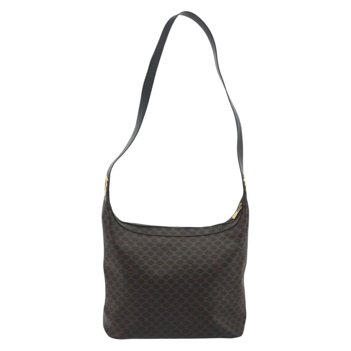 CELINE Macadam Canvas Shoulder Bag PVC Leather Black Gold Auth 195631V