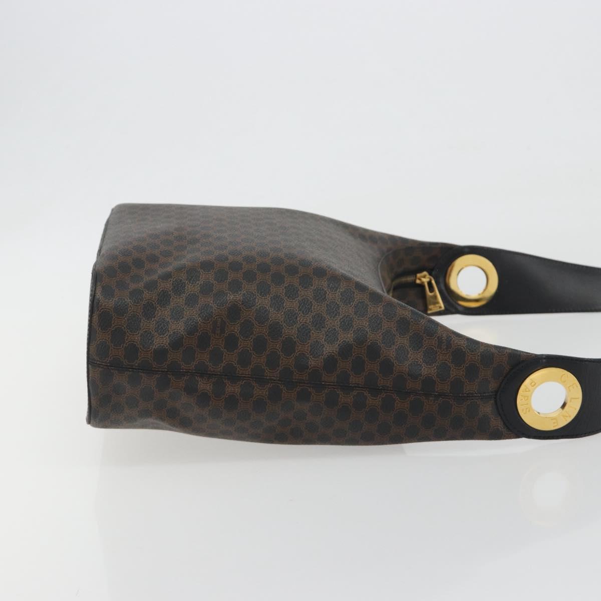 CELINE Macadam Canvas Shoulder Bag PVC Leather Black Gold Auth 195631V