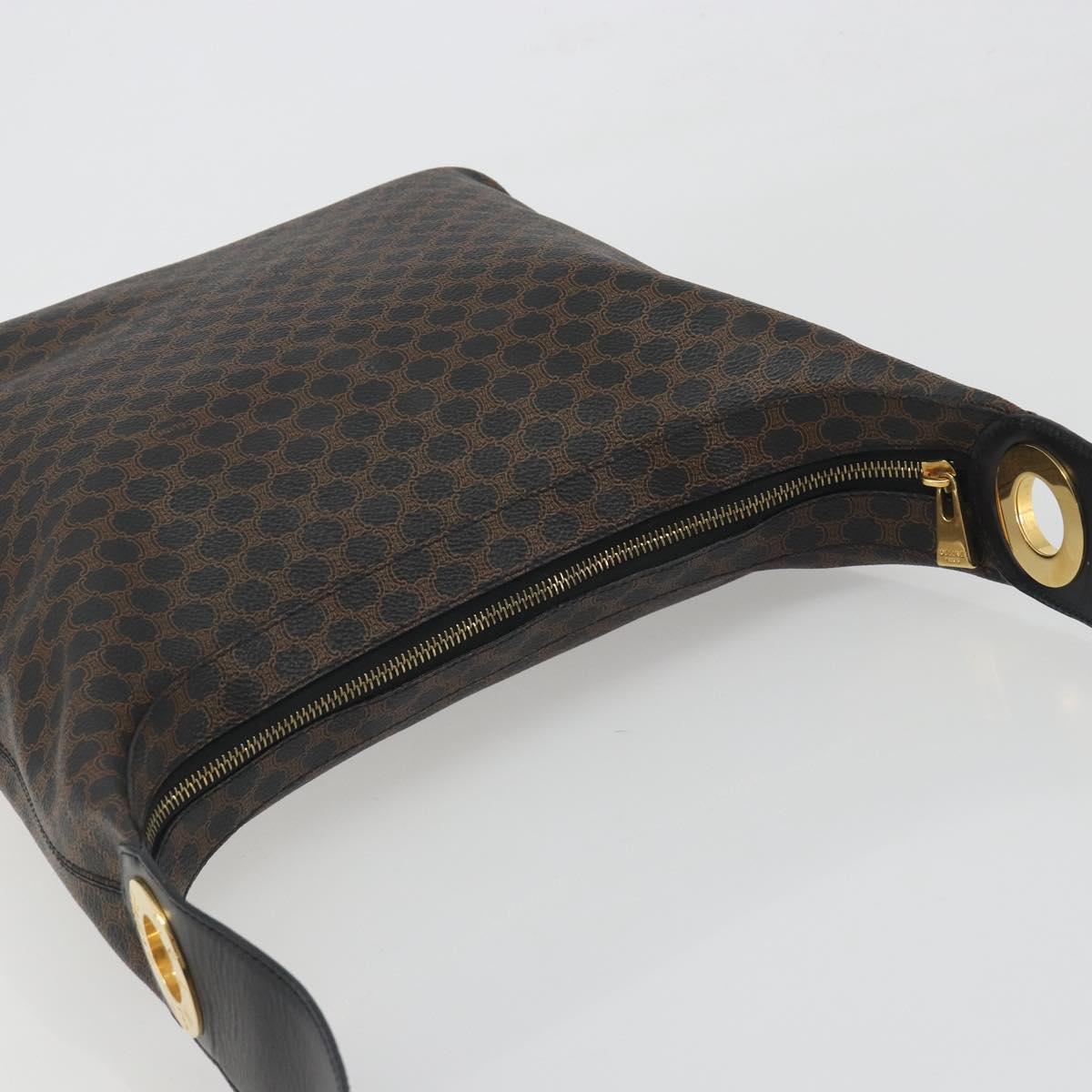 CELINE Macadam Canvas Shoulder Bag PVC Leather Black Gold Auth 195631V