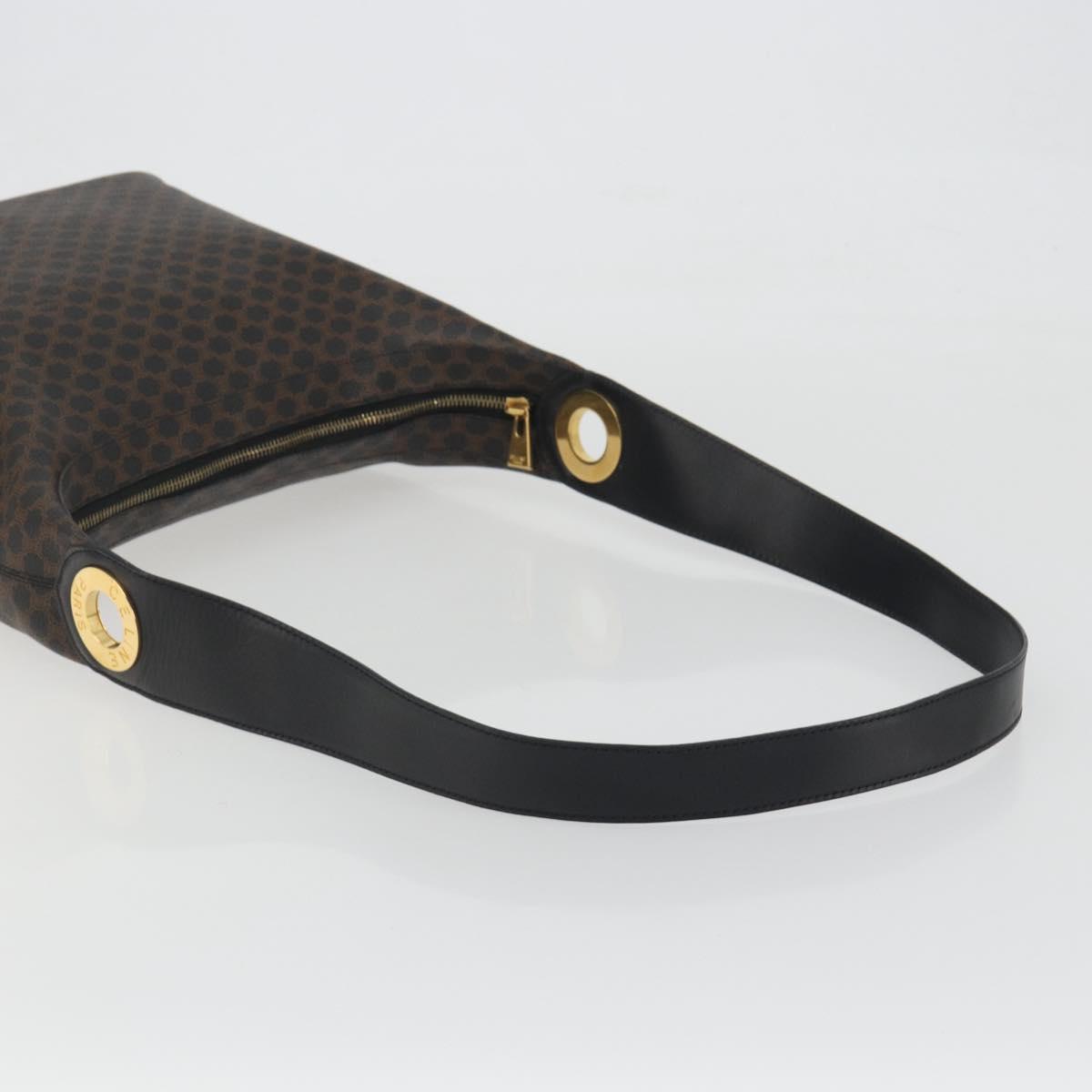 CELINE Macadam Canvas Shoulder Bag PVC Leather Black Gold Auth 195631V