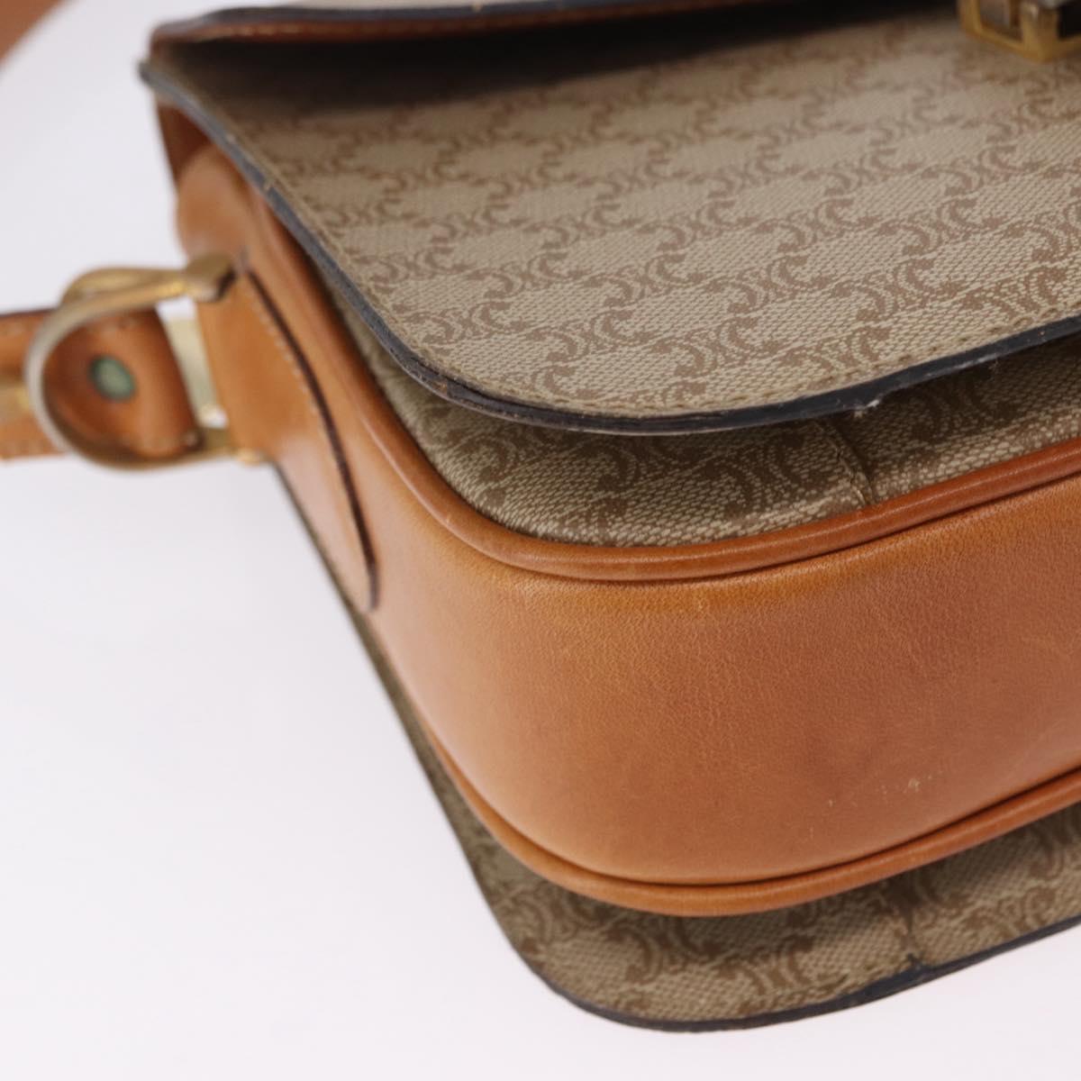 CELINE Macadam Canvas Shoulder Bag PVC Beige Gold Auth 195634