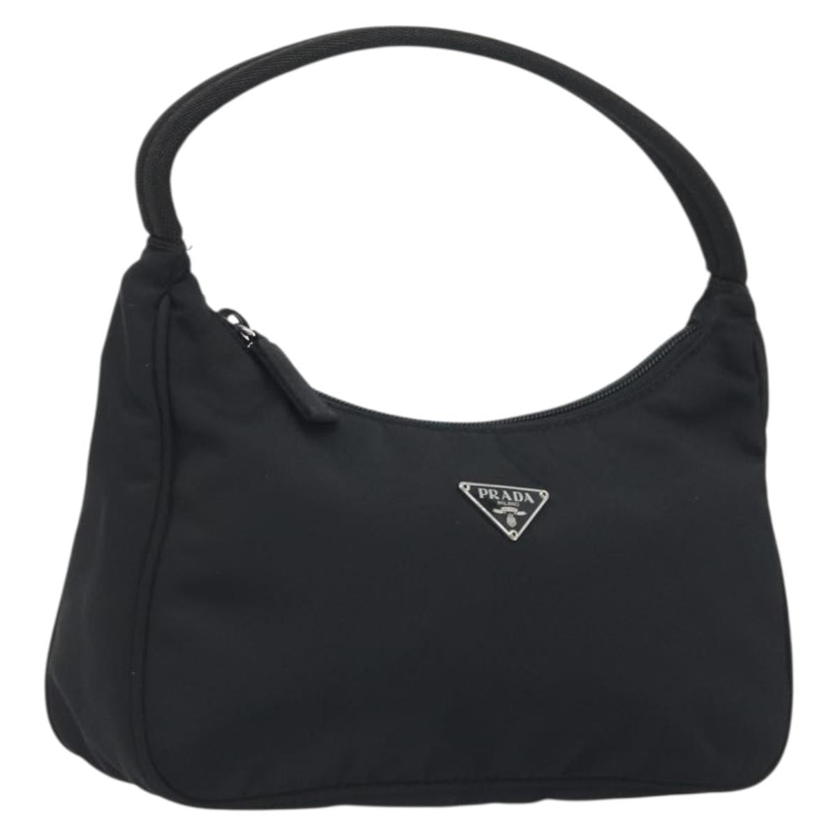 PRADA Hand Pouch Nylon Black Silver Auth 195635V