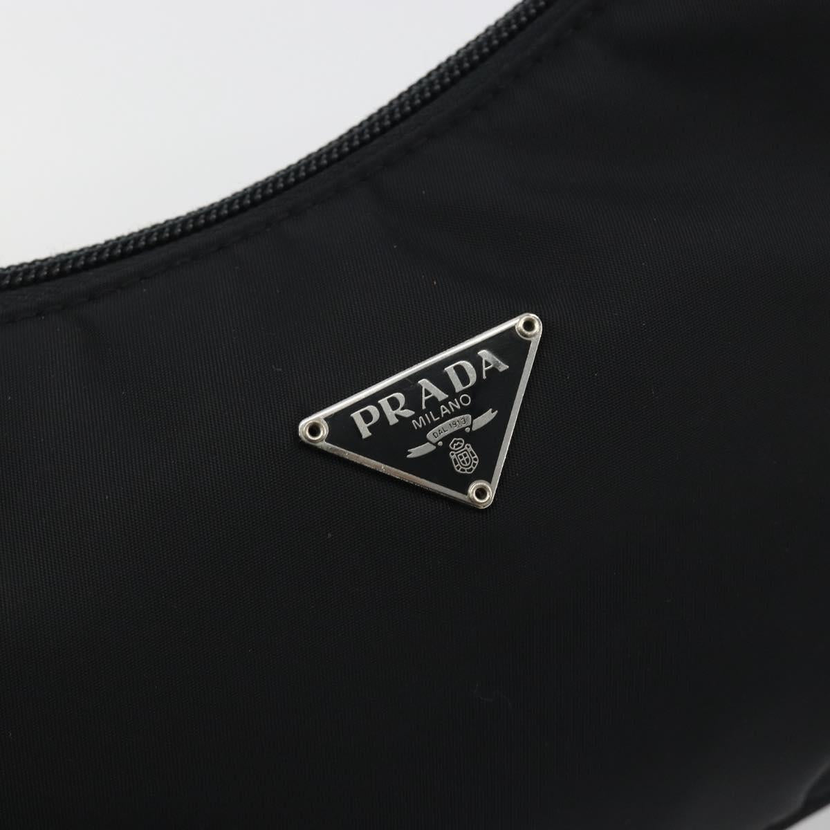 PRADA Hand Pouch Nylon Black Silver Auth 195635V