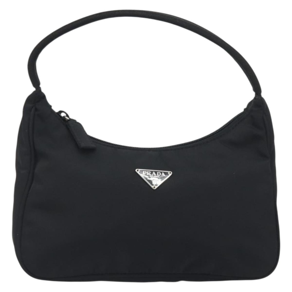 PRADA Hand Pouch Nylon Black Silver Auth 195635V