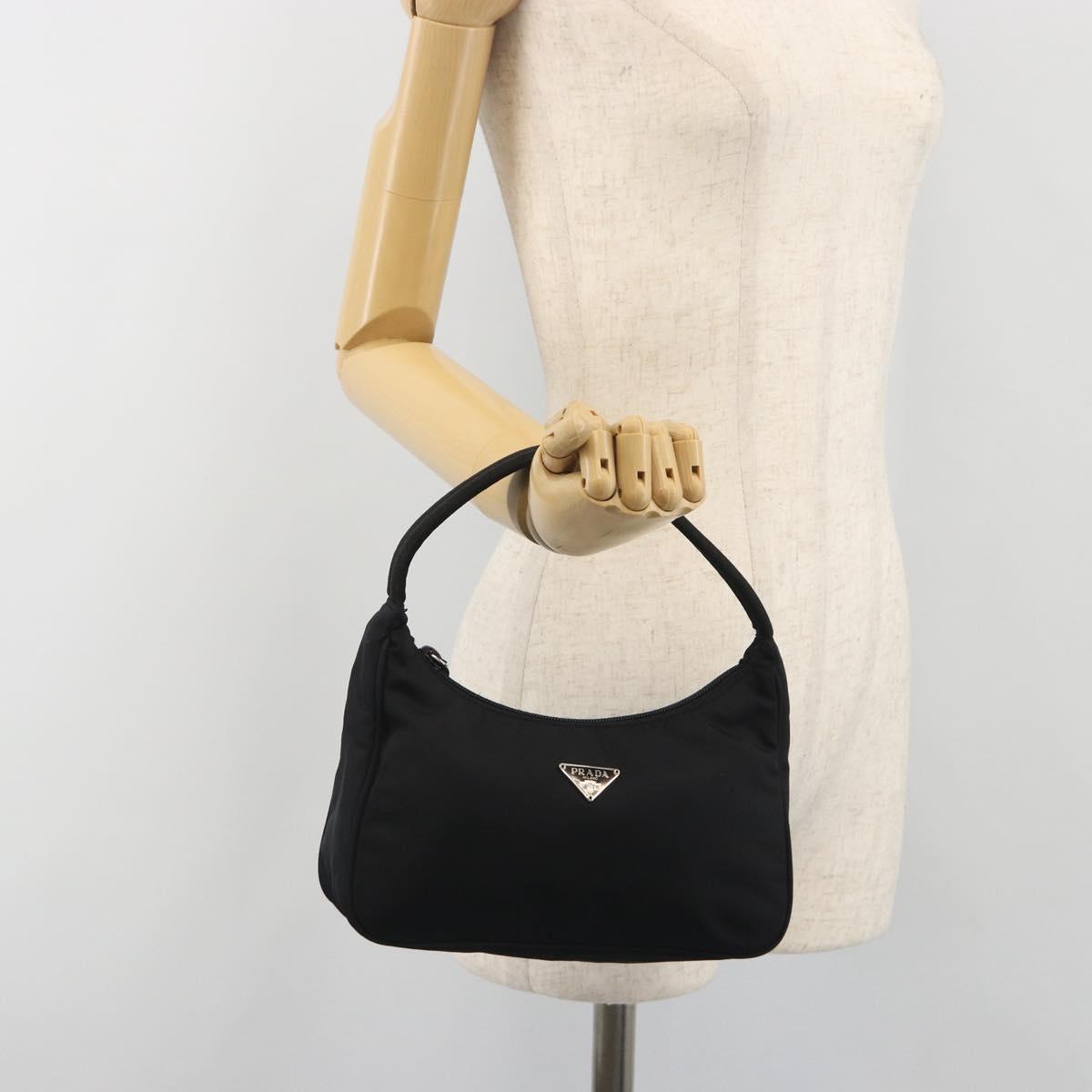 PRADA Hand Pouch Nylon Black Silver Auth 195635V