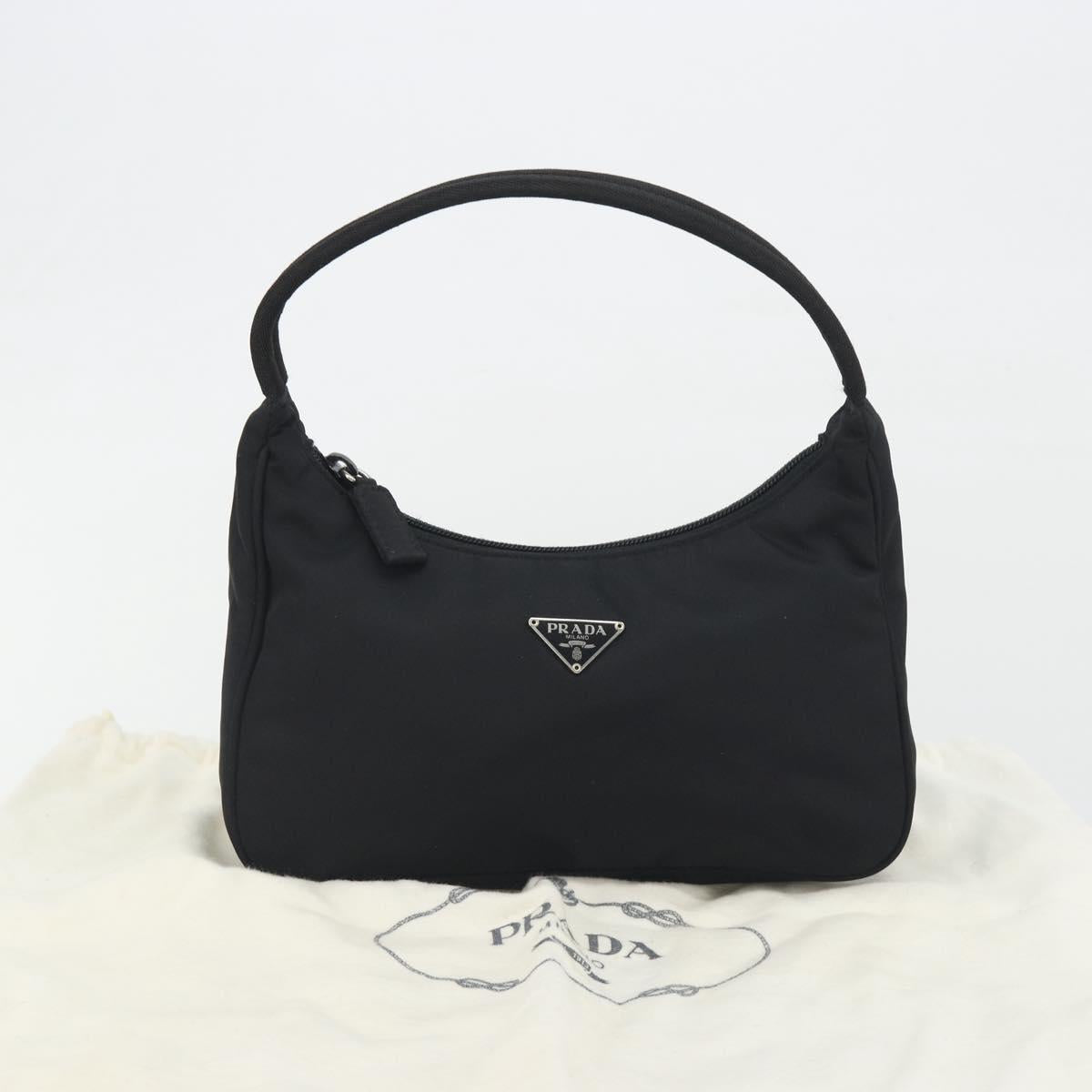 PRADA Hand Pouch Nylon Black Silver Auth 195635V