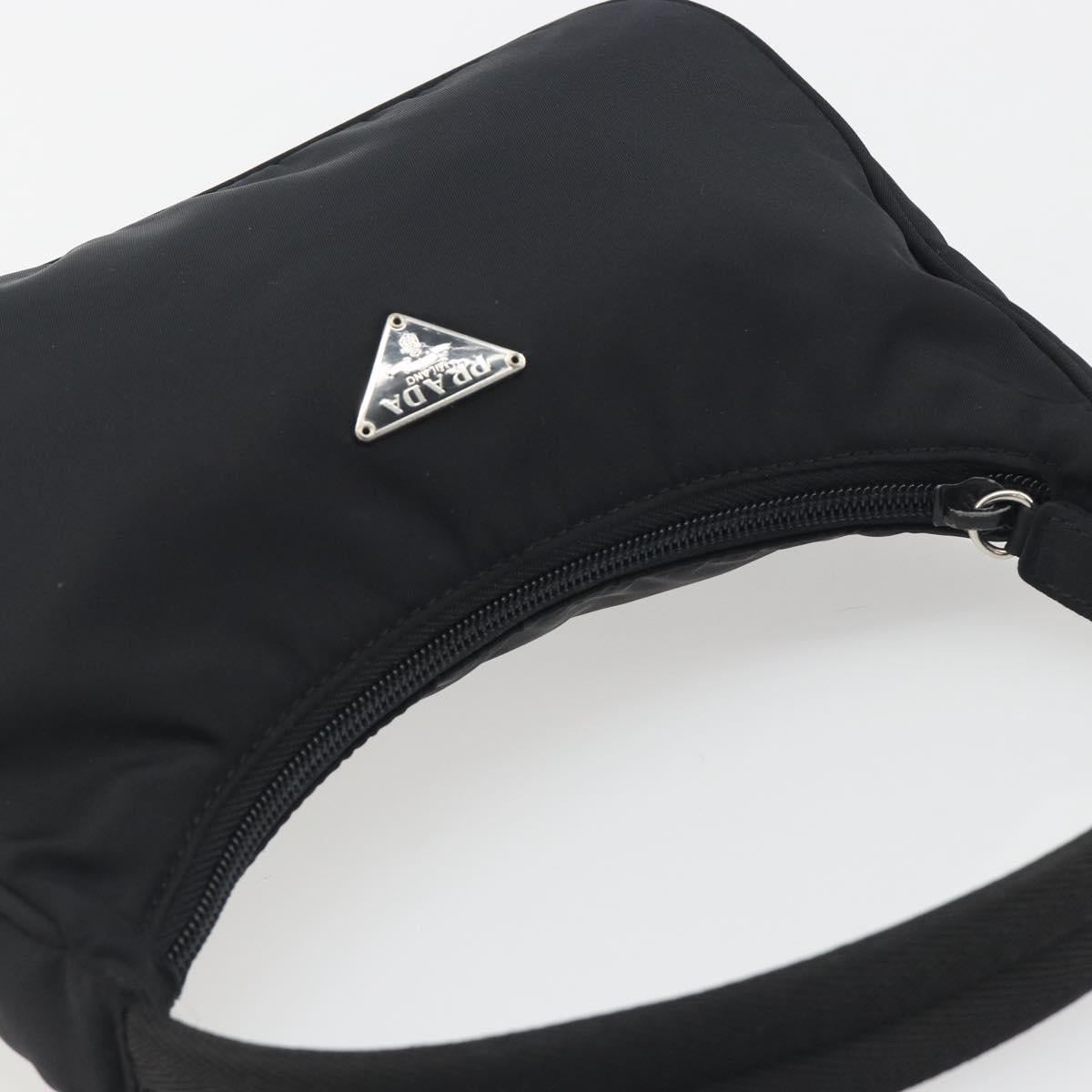 PRADA Hand Pouch Nylon Black Silver Auth 195635V