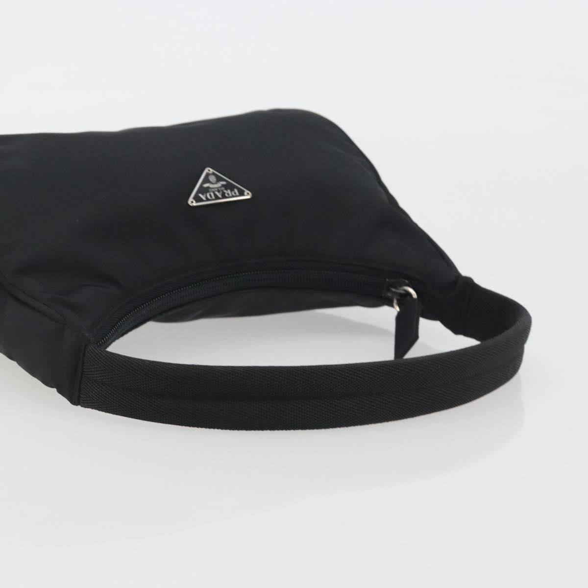 PRADA Hand Pouch Nylon Black Silver Auth 195635V