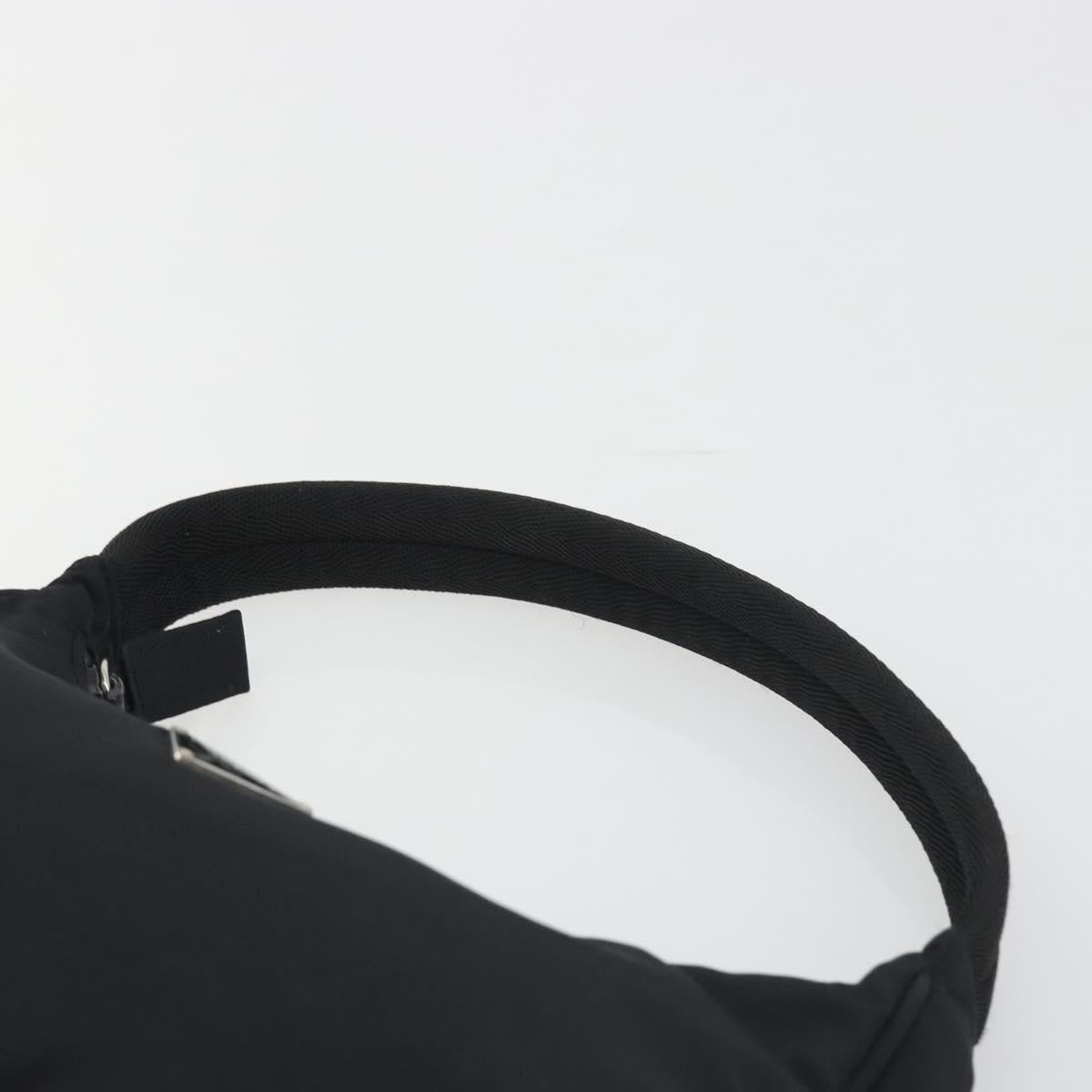 PRADA Hand Pouch Nylon Black Silver Auth 195635V